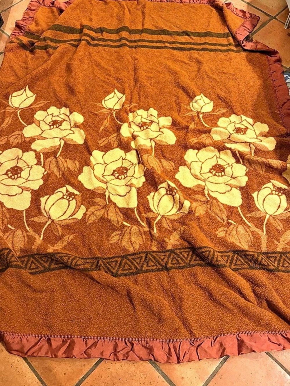 Vintage Wool Blanket Brown & white